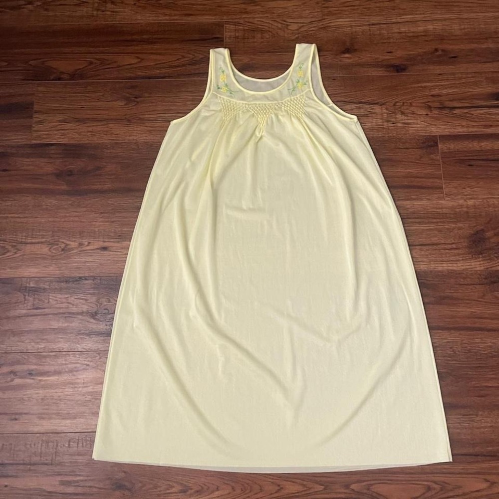 Vintage Yellow Slip Dress 90s Soft Grunge Mini Nightgown Floral Embroidered‎ S